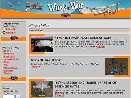 Wings of War: domovská stránka hry